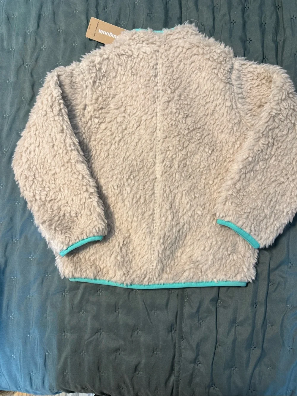 Patagonia Baby Retro-X Jacket 4T NWT Sherpa Jacket with Teal Trim and Tan Pocket